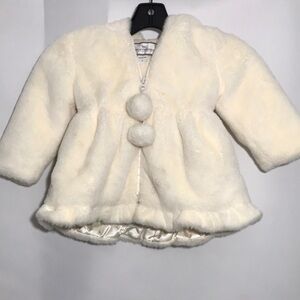 American Widgeon Cozy Cream Kids Jacket with Hood Size 3 Faux Fur Pompom Coat